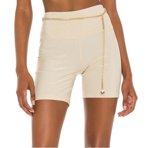 WeWoreWhat Pants - WEWOREWHAT Khaki Bike Shorts With Gold Chain Belt Size Small NWT
